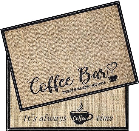 2 Pieces Coffee Bar Mat, 20 x 14 Inch Burlap Placemat with Fabric Backing Coffee Bar Accessories ... | Amazon (US)