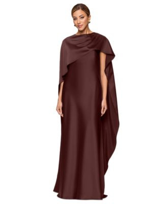 Xscape Women's Long Satin Boat Neck Dress - Black | Macy's