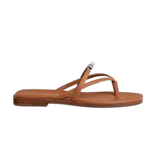 Women's Simple Flat Thong Sandals | Cowhide Leather | Metal Buckle Detail | Comfortable Square Heel | Casual and Stylish Everyday Sandals | Amazon (US)
