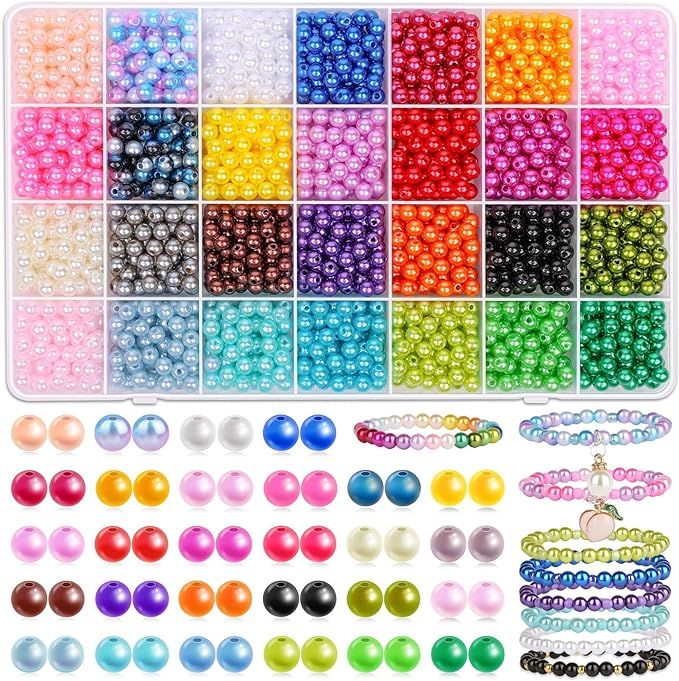 2240Pcs Colored Pearl Beads in 28 Colors for Jewelry Making - 6mm Round Shiny Beads for Bracelets... | Amazon (US)