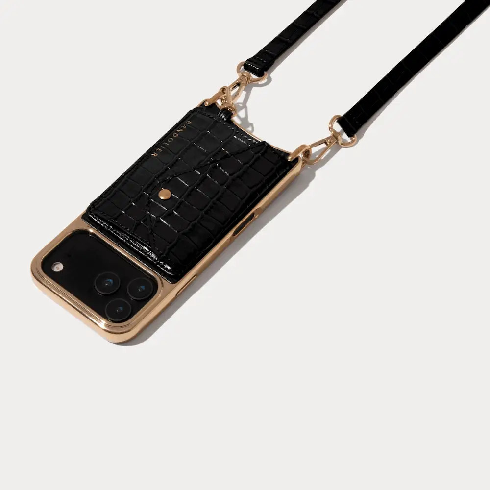 Remi Magnet Wallet Crossbody Phone Case - Black Croc/Gold | Bandolier