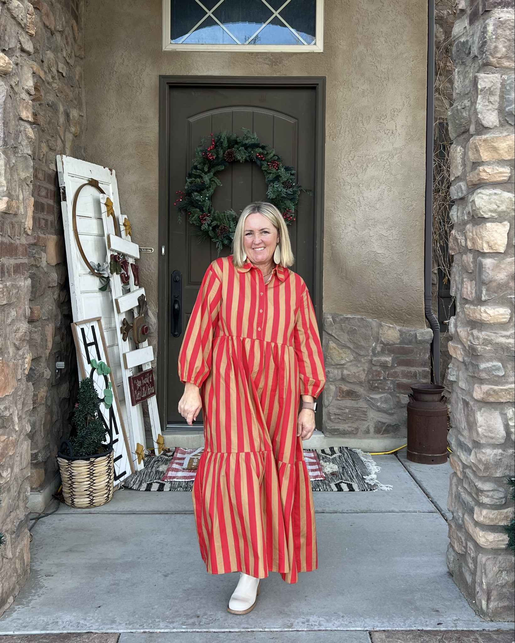 the cutest striped dress…comfy and looking like a wrapped up gift for the holidays 🎁 linking a bunch of holiday shirtdress looks! {my actual dress is from piper & scoot!}
.
#stripeddress #holidaydress #christmasdress #sundaydress #stripes #tallboots #whiteboots 

#LTKSeasonal #LTKOver40 #LTKHoliday