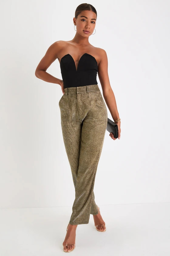 Shiniest Stance Gold Glitter High Rise Wide-Leg Trousers | Lulus (US)