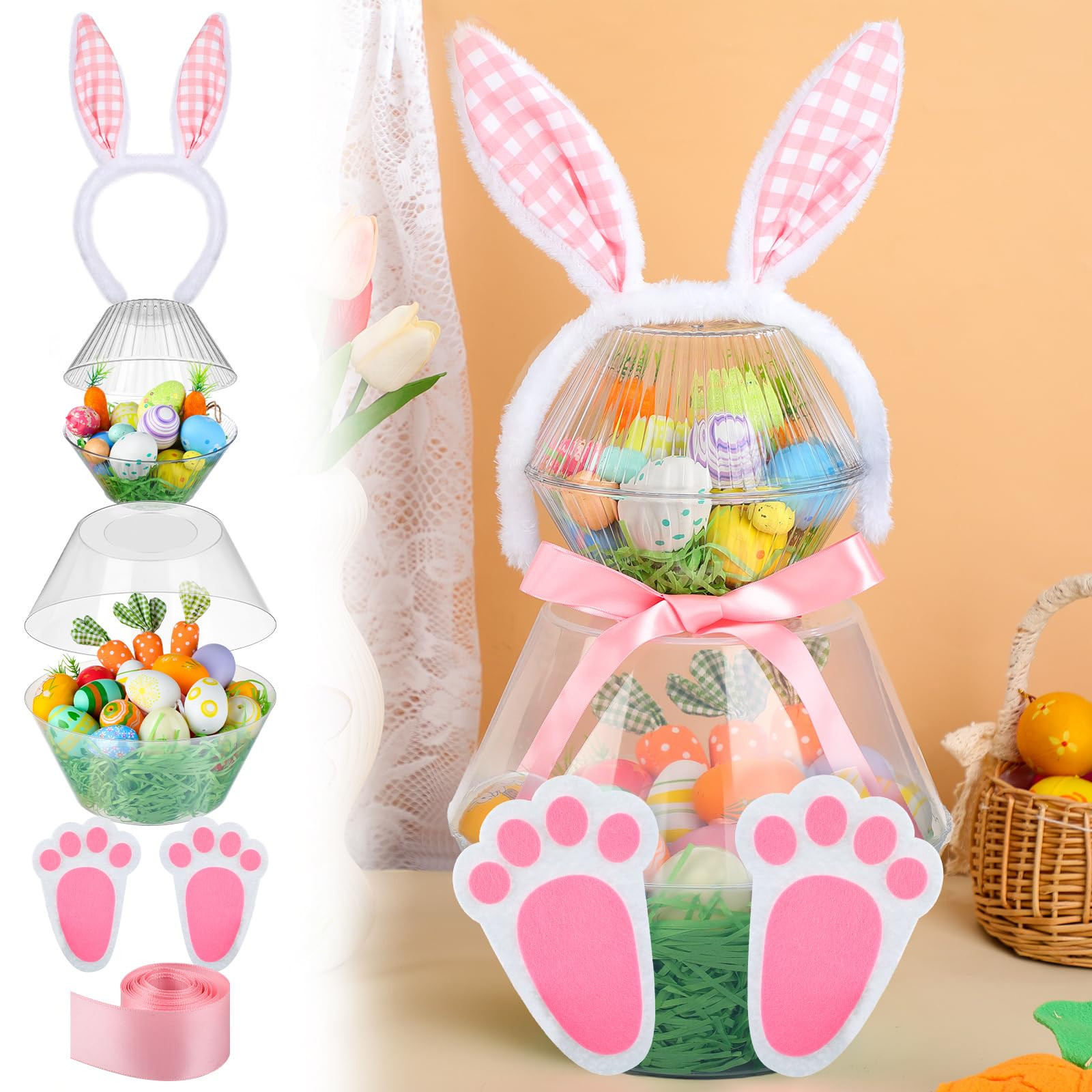 DIY Easter Craft Jumbo Plastic Easter Bunny Container Fillable Basket with Bunny Ear Headbands Pl... | Amazon (US)
