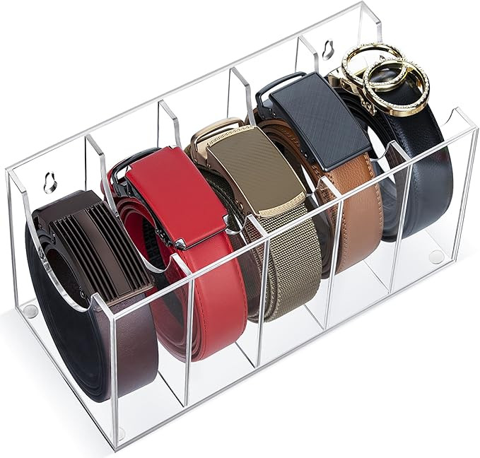 Acrylic Belt Organizer - 5 grid Belt Holder – Wall Mount Belt Storage – Tie and Belt Organize... | Amazon (US)