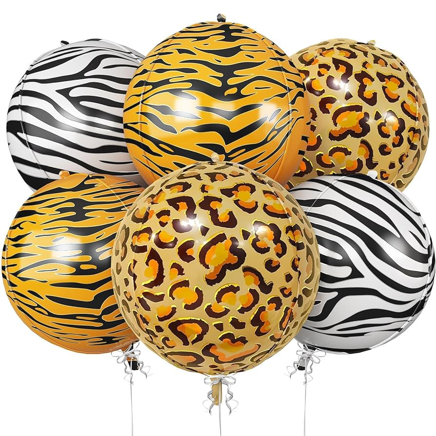 6PCS Safari Animal Pattern Balloons, 22Inch Large Foil Round Balloons Giraffe Zebra Leopard Print... | Amazon (US)