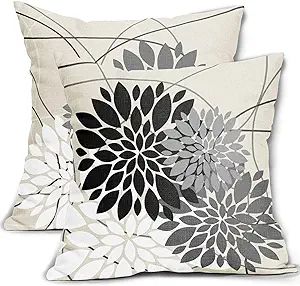 Black Pillow Covers 18x18 Inch Dahlia Flower Black White Gray Grey Colored Pillow Case Farmhouse ... | Amazon (US)