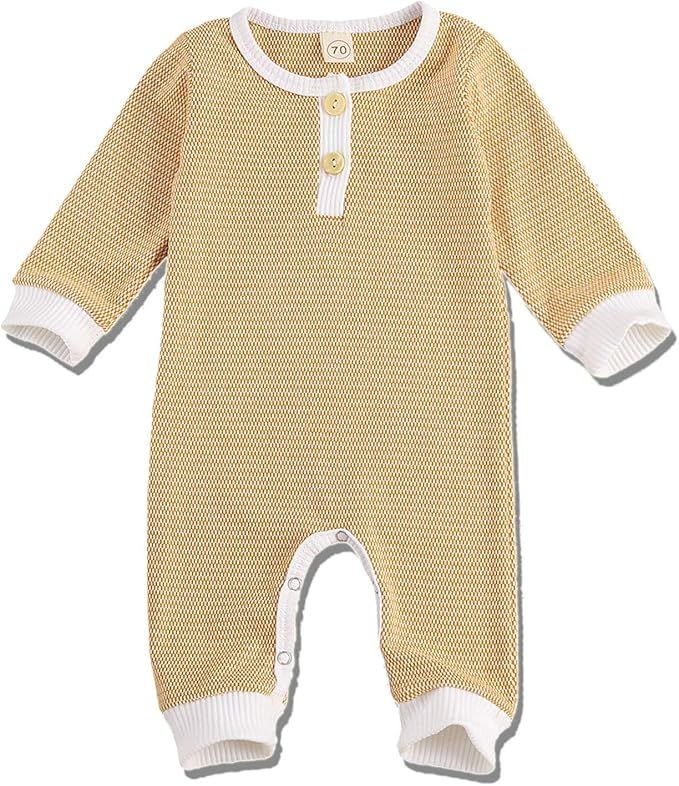 JBP Baby Girls Boys Knitted Jumpsuit Button Solid Romper Bodysuit Long Sleeve Outfit | Amazon (US)