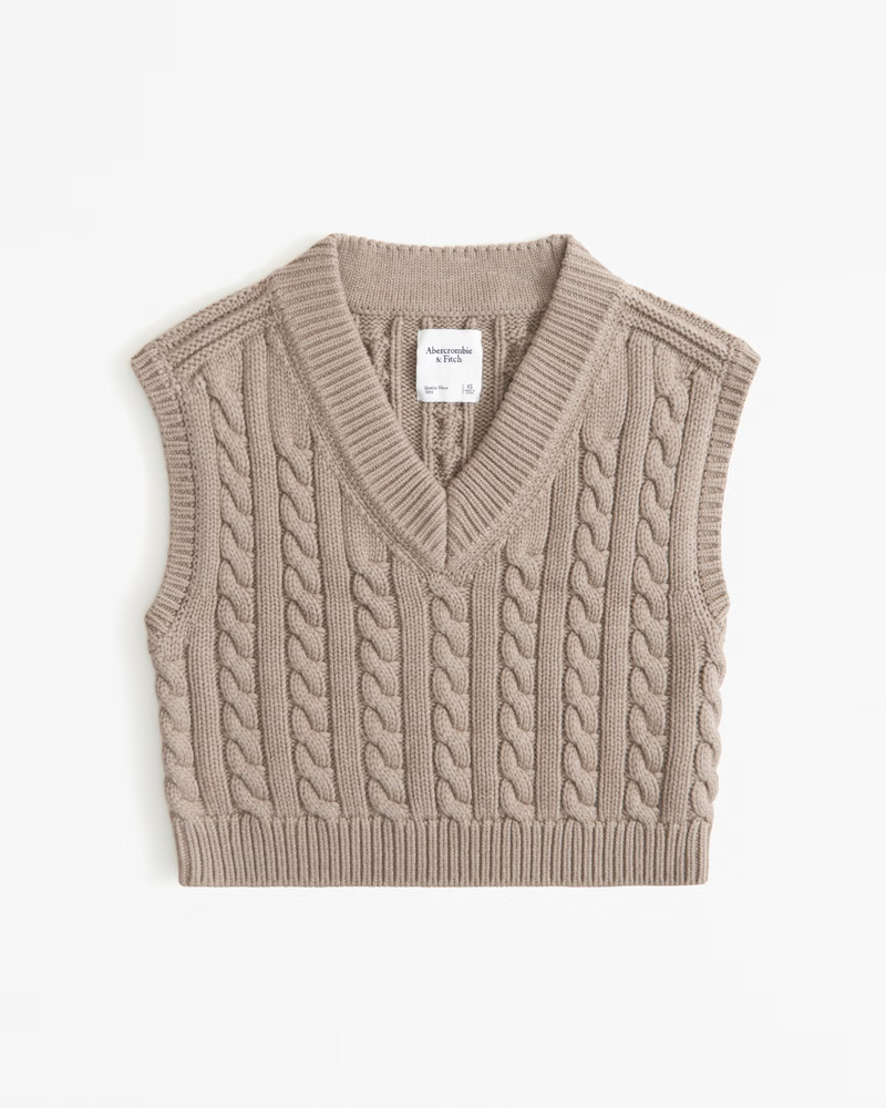 Abercrombie & Fitch Women's Cable V-Neck Sweater Vest in Taupe - Size XXS | Abercrombie & Fitch (US)