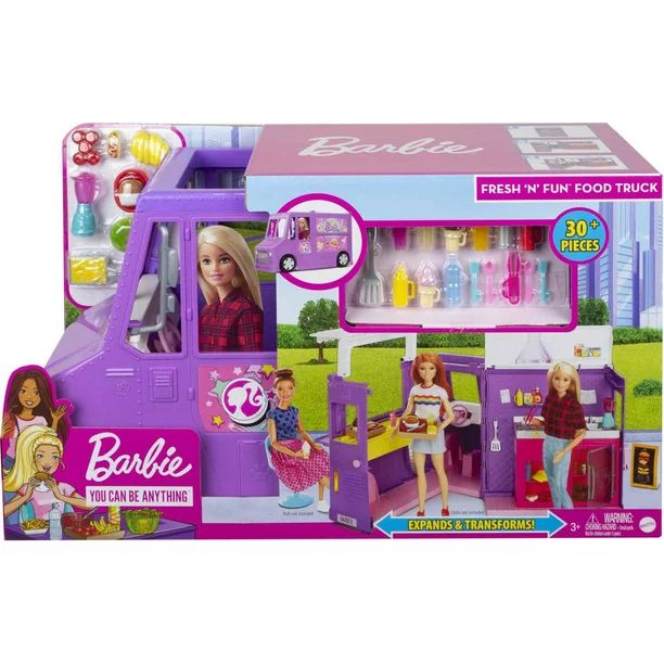 Barbie Fresh 'n Fun Food Truck Playset with Blonde Doll & 30+ Accessories. Lift Side for Kitchen ... | Walmart (US)