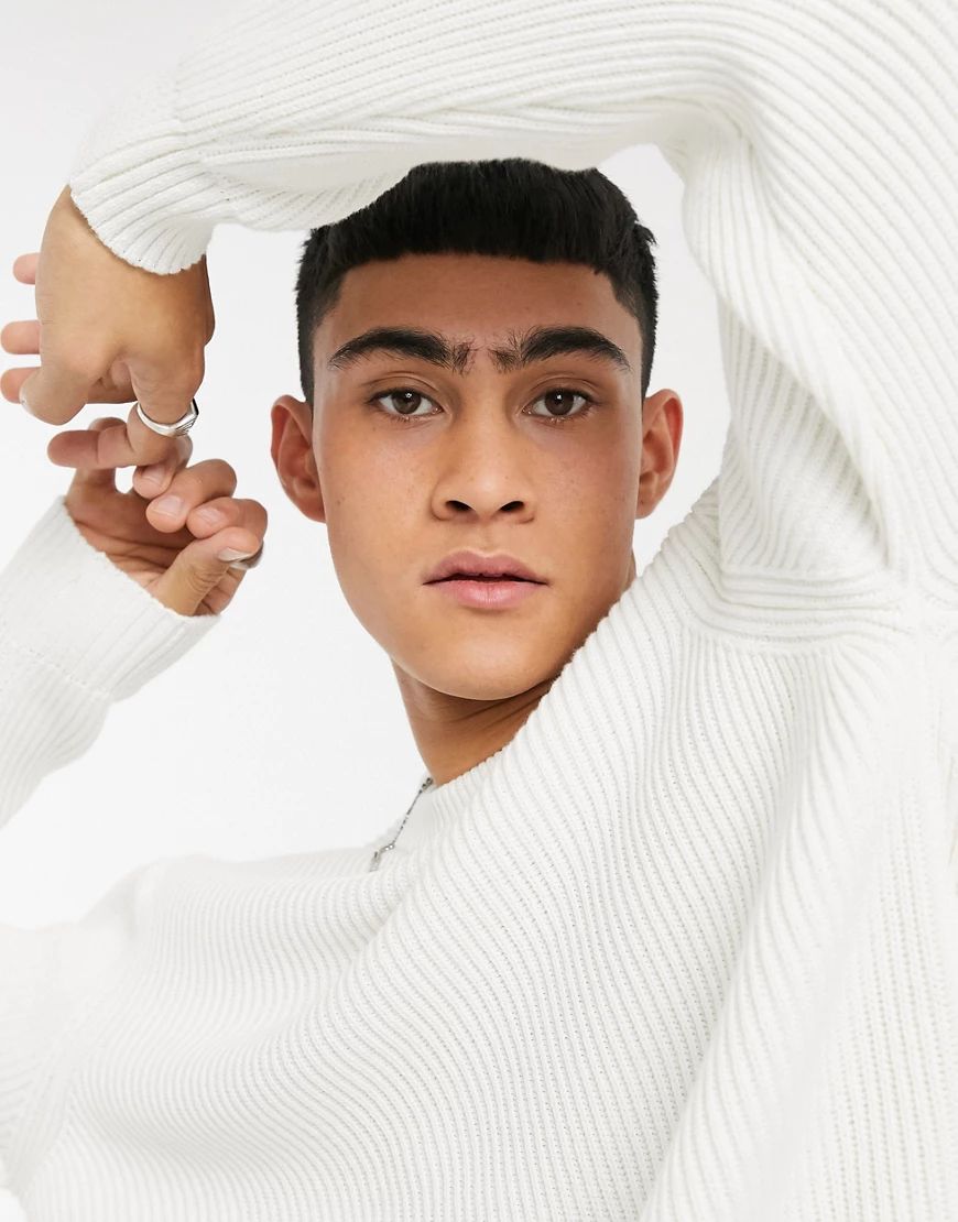 Pull&Bear ribbed sweater with crew neck in white | ASOS (Global)