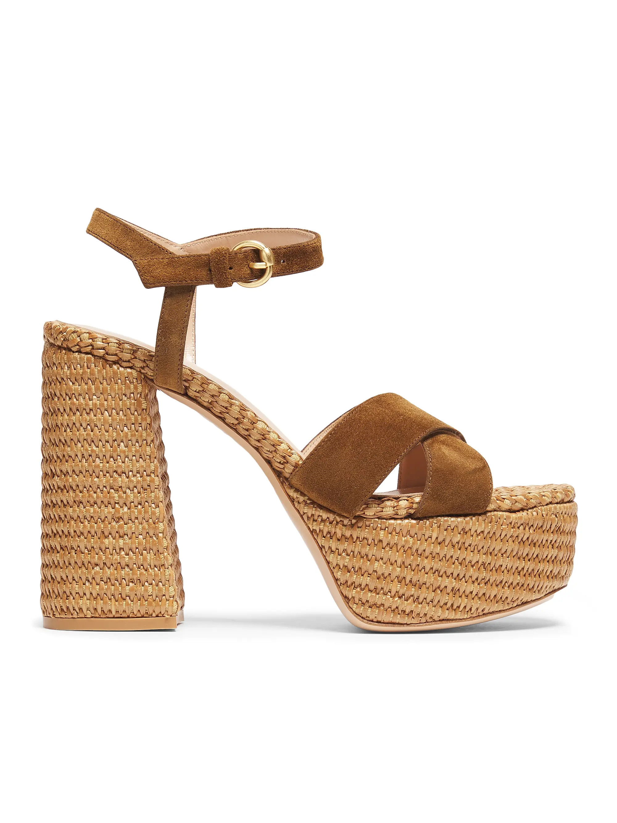 Bebe Leather & Raffia Platform Sandals | Saks Fifth Avenue