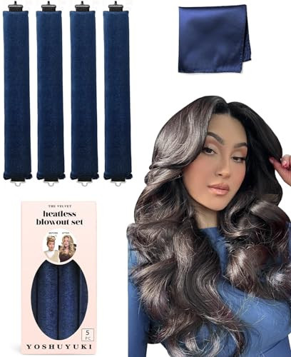 Velvet Heatless Curling Set No Heat Hair Curlers Overnight Curls Blowout Rods, Soft Large Hair Rollers to Sleep in Heatless Curls for Long Hair Blowout Look | Heatless Curling Rod Headband Navy | Amazon (US)