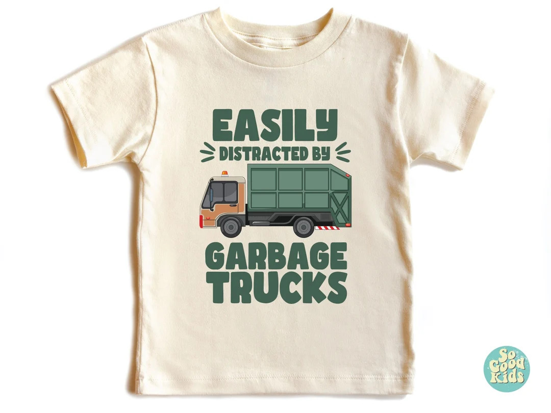 Garbage Truck T-shirt, Kids Tee Apparel Gift, Cute Trash Day Truck Driver Outfit, Easily Distract... | Etsy (US)