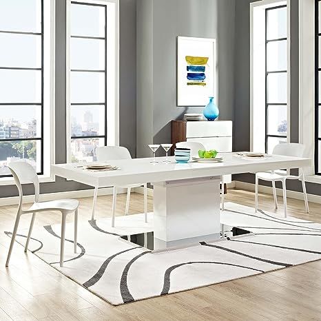 Modway Vector 71" to 95" Contemporary Modern Expandable Dining Table in White Silver | Amazon (US)
