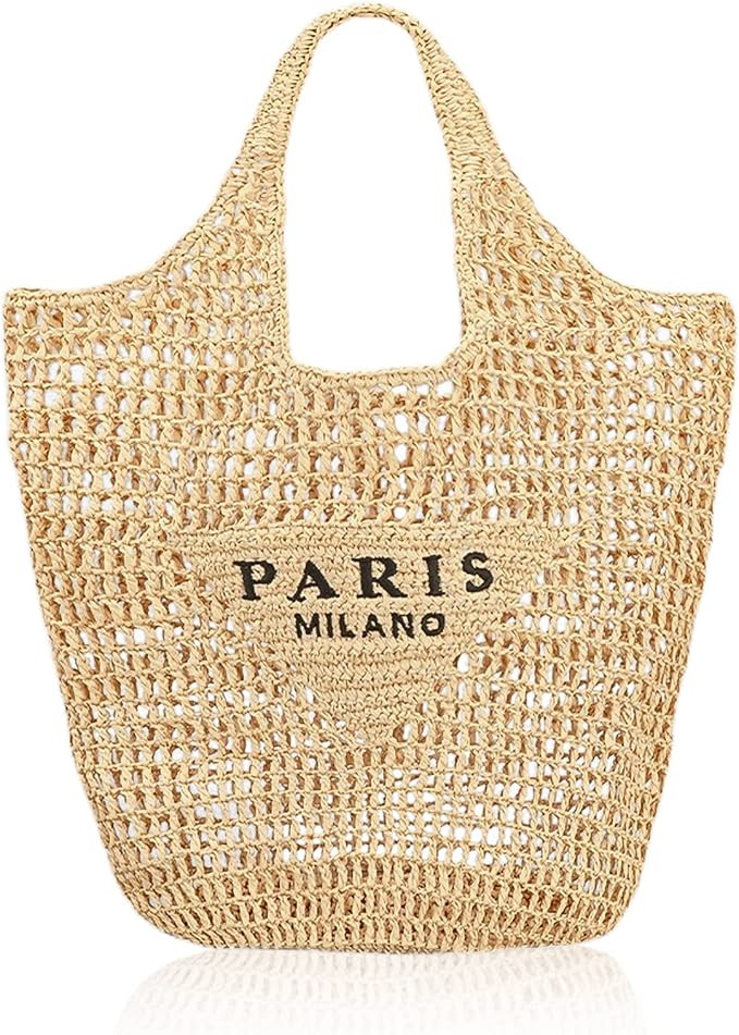 Straw Tote Bag for women,Mesh Hollow Woven Tote Bag,Handbag Beach Bag,Paris Hobo Bag,Large Should... | Amazon (US)