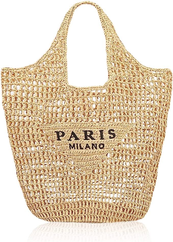 Straw Tote Bag for women,Mesh Hollow Woven Tote Bag,Handbag Beach Bag,Paris Hobo Bag,Large Should... | Amazon (US)