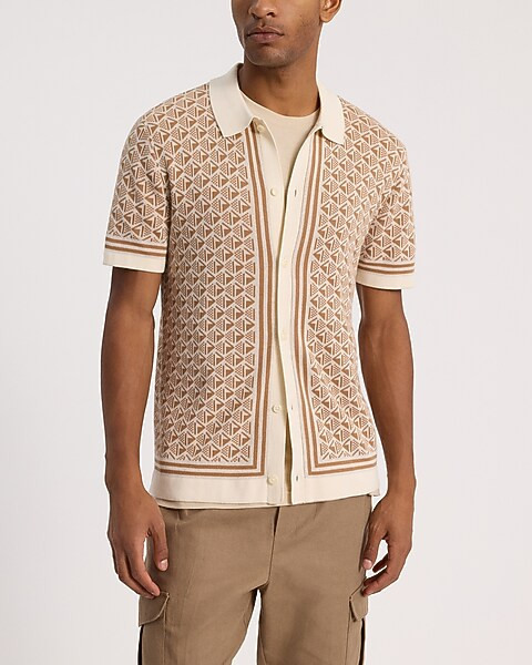 Geo Cotton Short Sleeve Sweater Polo | Express