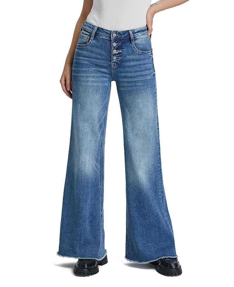 Bayeas Mid Rise Women's Wide Leg Denim Jeans Button Fly with Frayed Hem in Bluelotus Wash | Bloomingdale's (US)