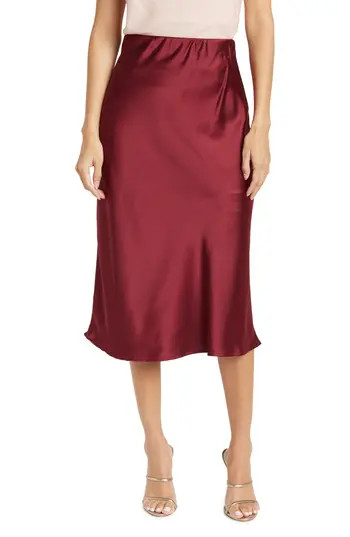 Renee C Solid Satin Midi Skirt in Burgundy at Nordstrom Rack, Size Small | Nordstrom Rack