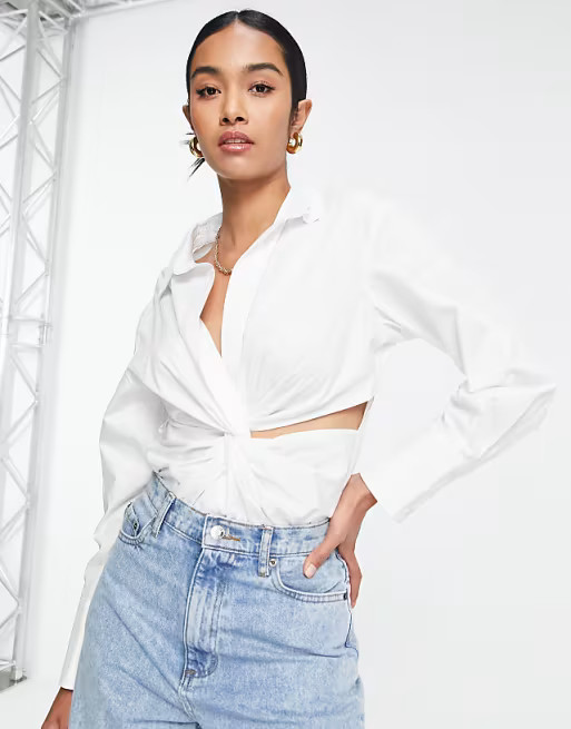 Topshop shirt twist front bodysuit in white | ASOS (Global)
