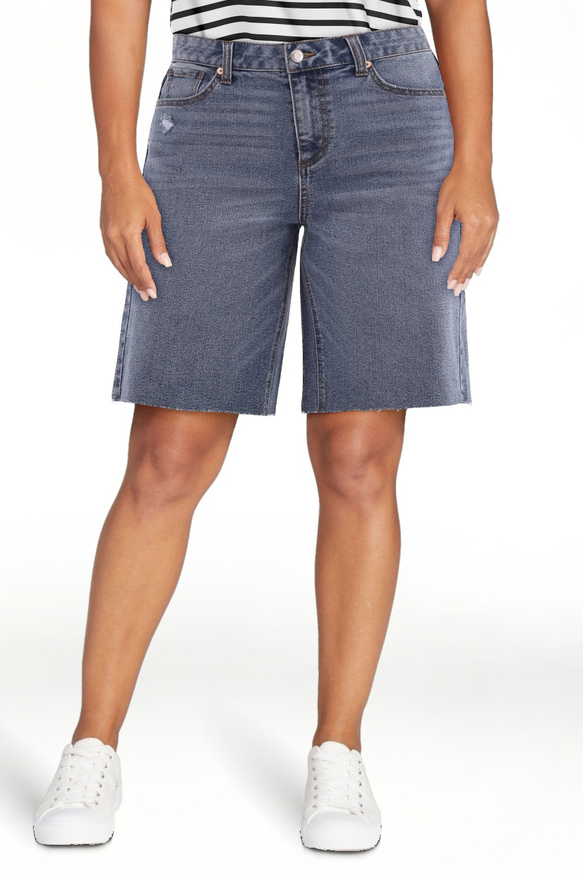 No Boundaries Denim Fray Jorts, Women's and Women's Plus | Walmart (US)