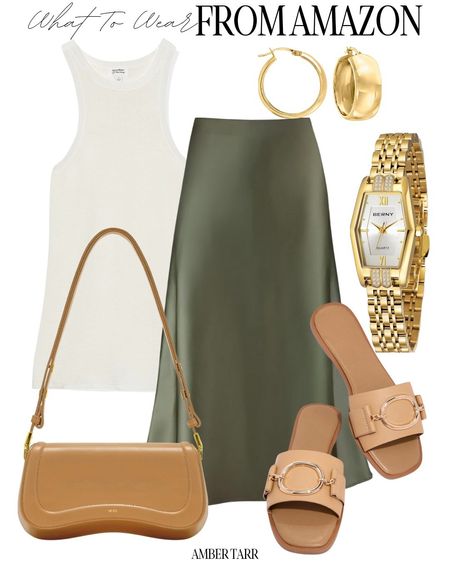Chic affordable summer outfit from Amazon. Satin midi skirt is versatile and an effortless piece to add to your capsule wardrobe. 

#LTKfindsunder50 #LTKfindsunder100 #LTKover40