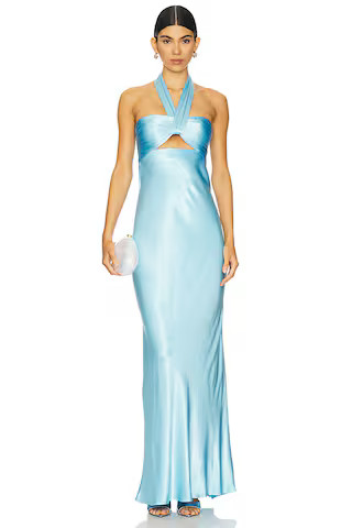 Shona Joy La Lune Ruched Halter Maxi Dress in Iceberg Blue from Revolve.com | Revolve Clothing (Global)