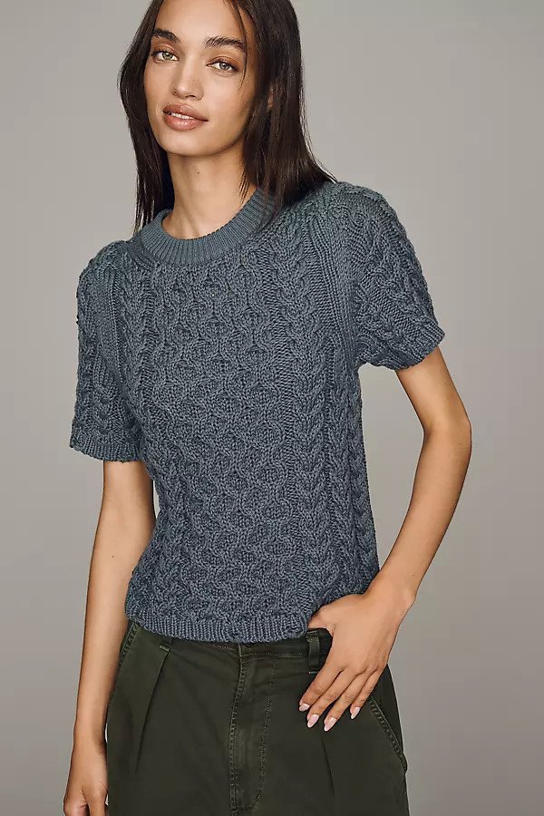 Cable-Knit Short-Sleeve Sweater | Anthropologie (US)