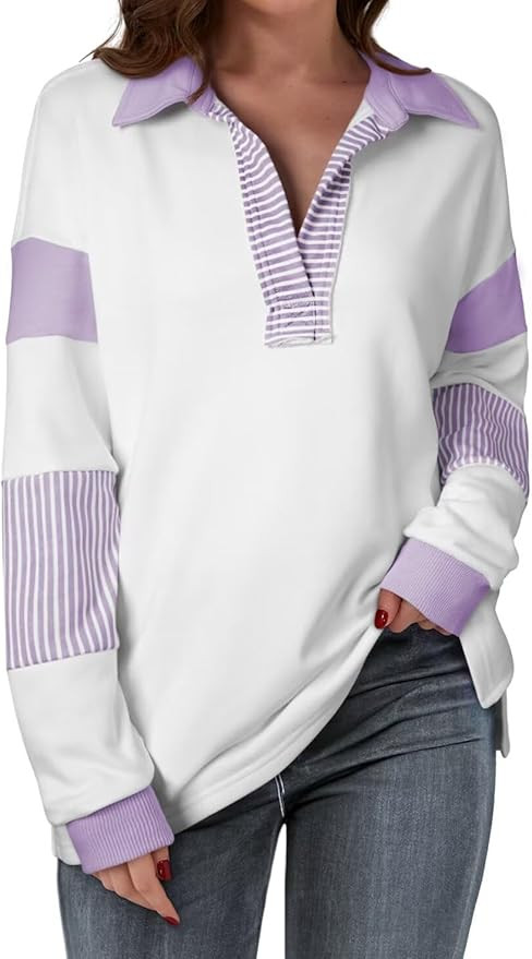 BLENCOT Women Oversized Sweatshirts Color Block Long Sleeve Loose V Neck Fall Outfits 2024 Fashio... | Amazon (US)