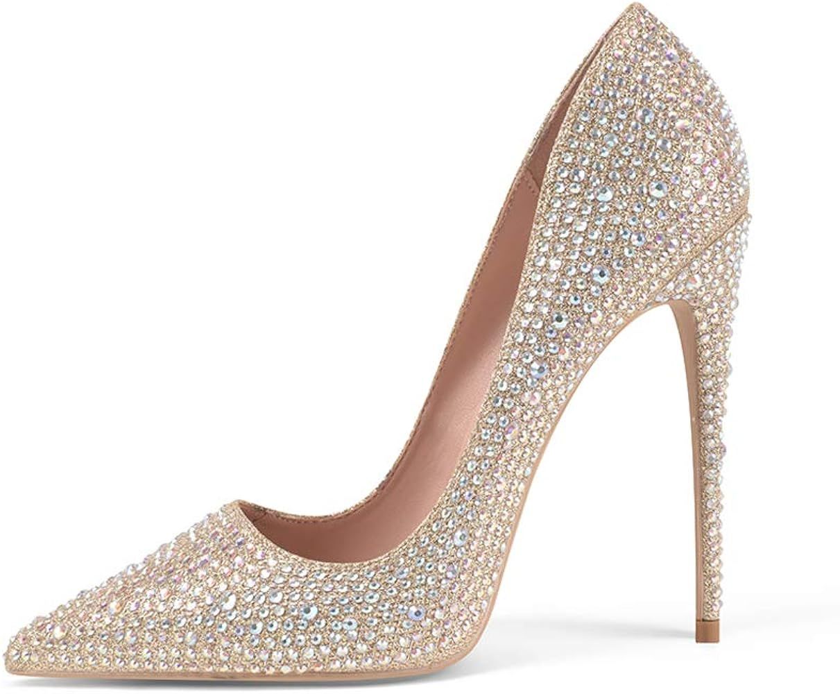 Elisabet Tang Women Pumps, Pointed Toe High Heel Glitter Rhinestone Heels Sparkly Prom Shoes Stilett | Amazon (US)