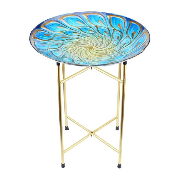 Better Homes & Gardens Blue Peacock Feather Glass Birdbath - Walmart.com | Walmart (US)