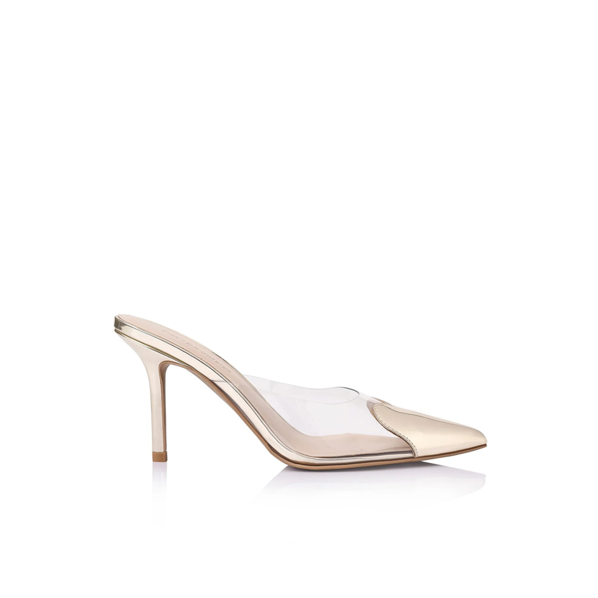 Raquel Stiletto Mule Vinylite & Gold Metallic Patent | Lana Wilkinson