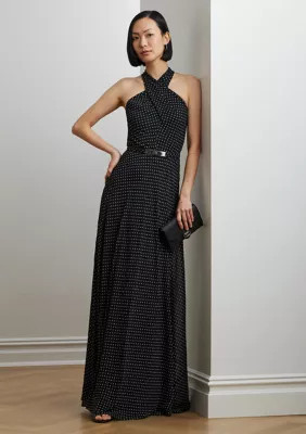 Lauren Ralph Lauren Women's Polka Dot Belted Georgette Halter Gown | Belk