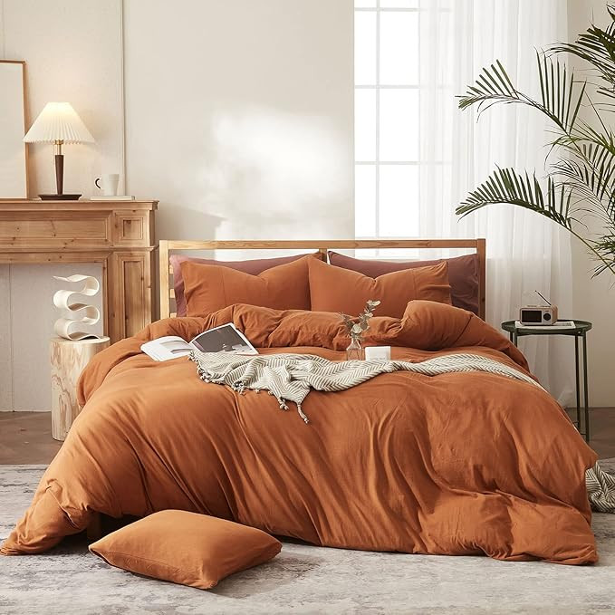 MKXI Caramel Pumpkin Duvet Cover King Terracotta Bedding Set Breathable Jersey Duvet Covers Simpl... | Amazon (US)