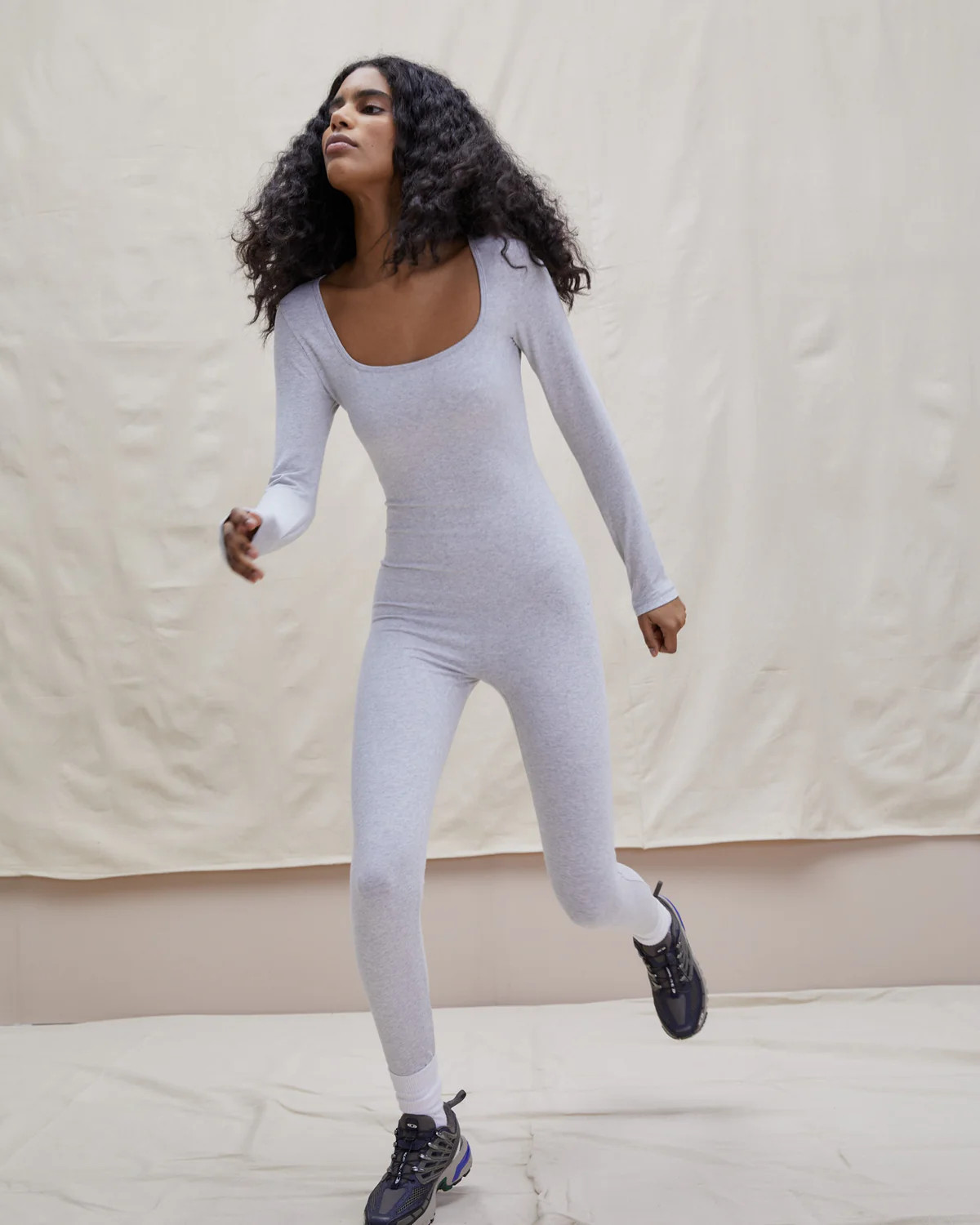 Cotton Square Neck Unitard - Grey Melange | Adanola UK