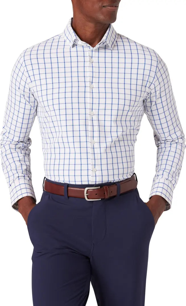 Leeward Trim Fit Windowpane Performance Button-Up Shirt | Nordstrom