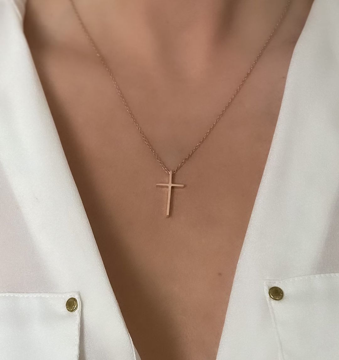 Cross necklace, Rose Gold Cross, Cross Necklace Women, Dainty Gold cross, Simple Gold Cross Neckl... | Etsy (US)