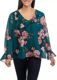 Jessica Simpson Plus Size Long Sleeve Ruffle Trim Palmer Blouse | Belk