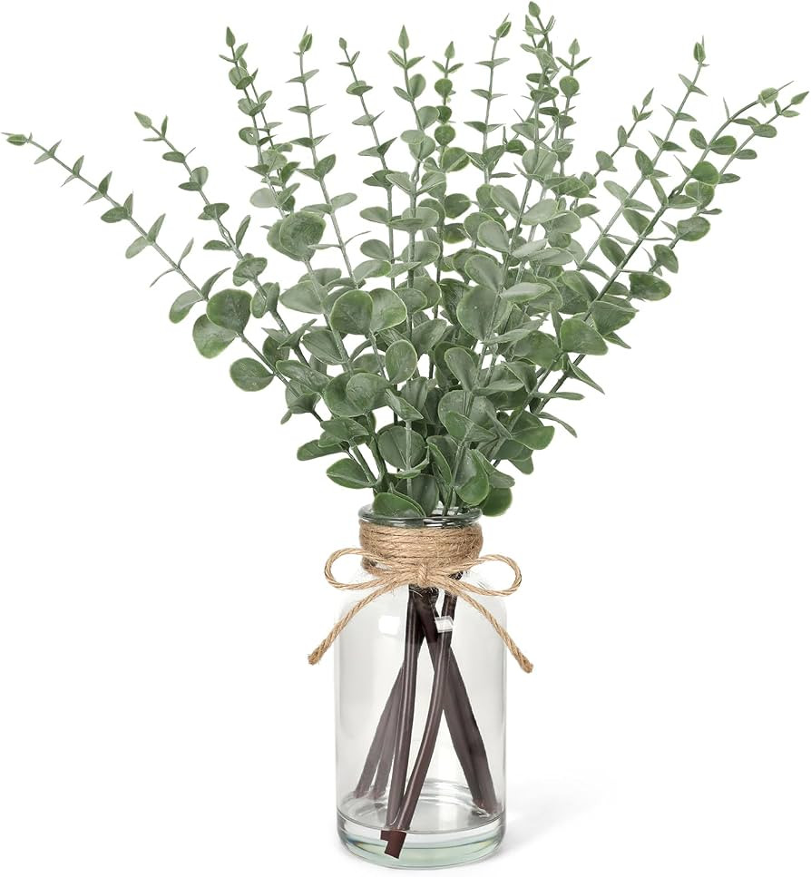17.5" Faux Eucalyptus Stems in Glass Vase with Realistic Water, Artificial Sage Green Leaves with... | Amazon (US)