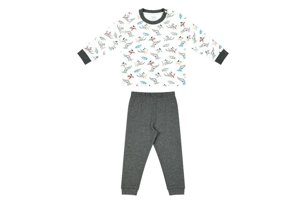 Organic Cotton Two-Piece Long Sleeve PJ Set - Rainbow Swim | Nest Designs