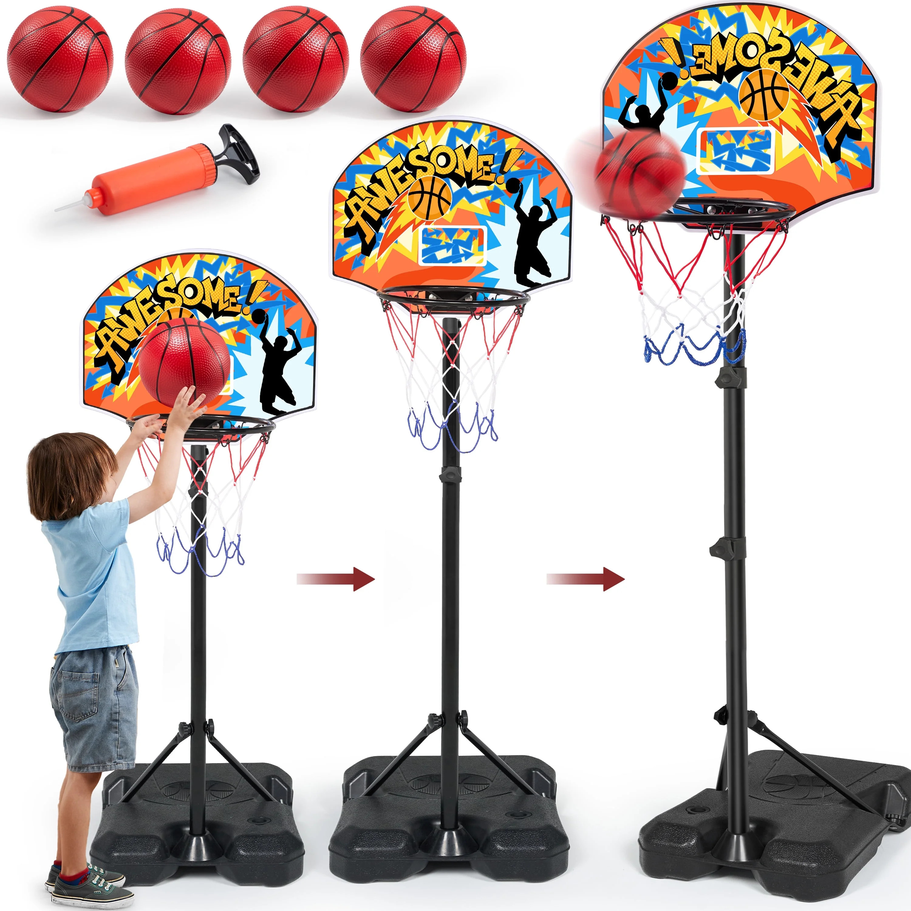 JOYFY 2.8 ft-6.2 ft Adjustable Kids Basketball Hoop with 4 Balls Toddler Baksetball Goal Toy Indo... | Walmart (US)