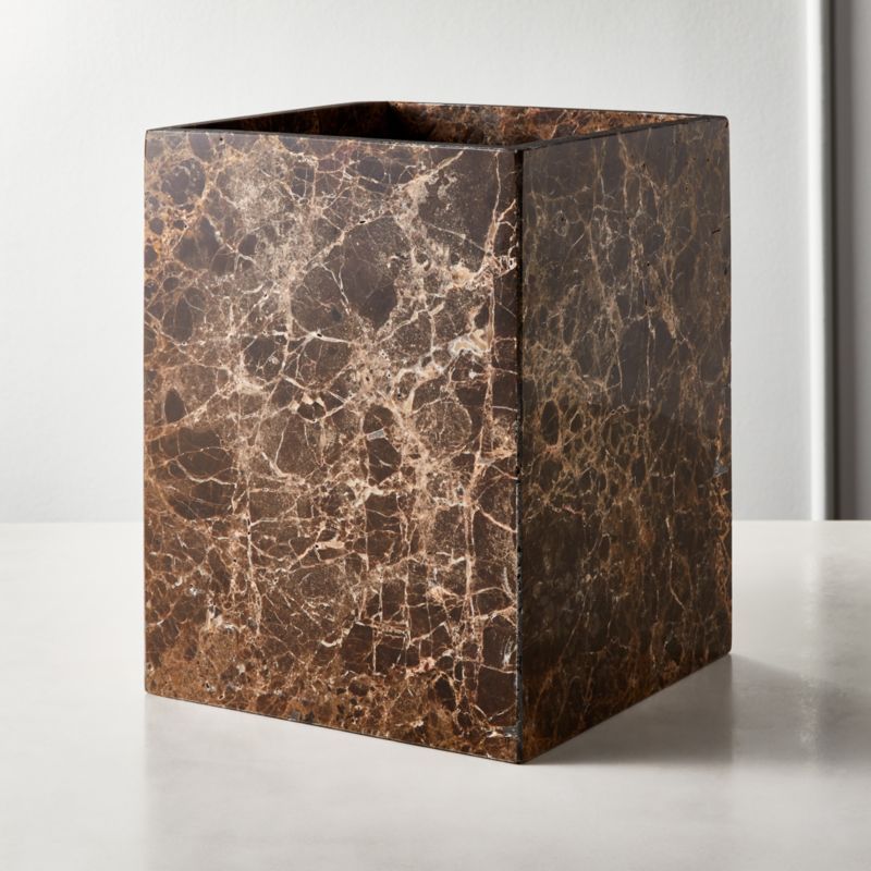 Charlemagne Brown Marble Wastecan + Reviews | CB2 | CB2