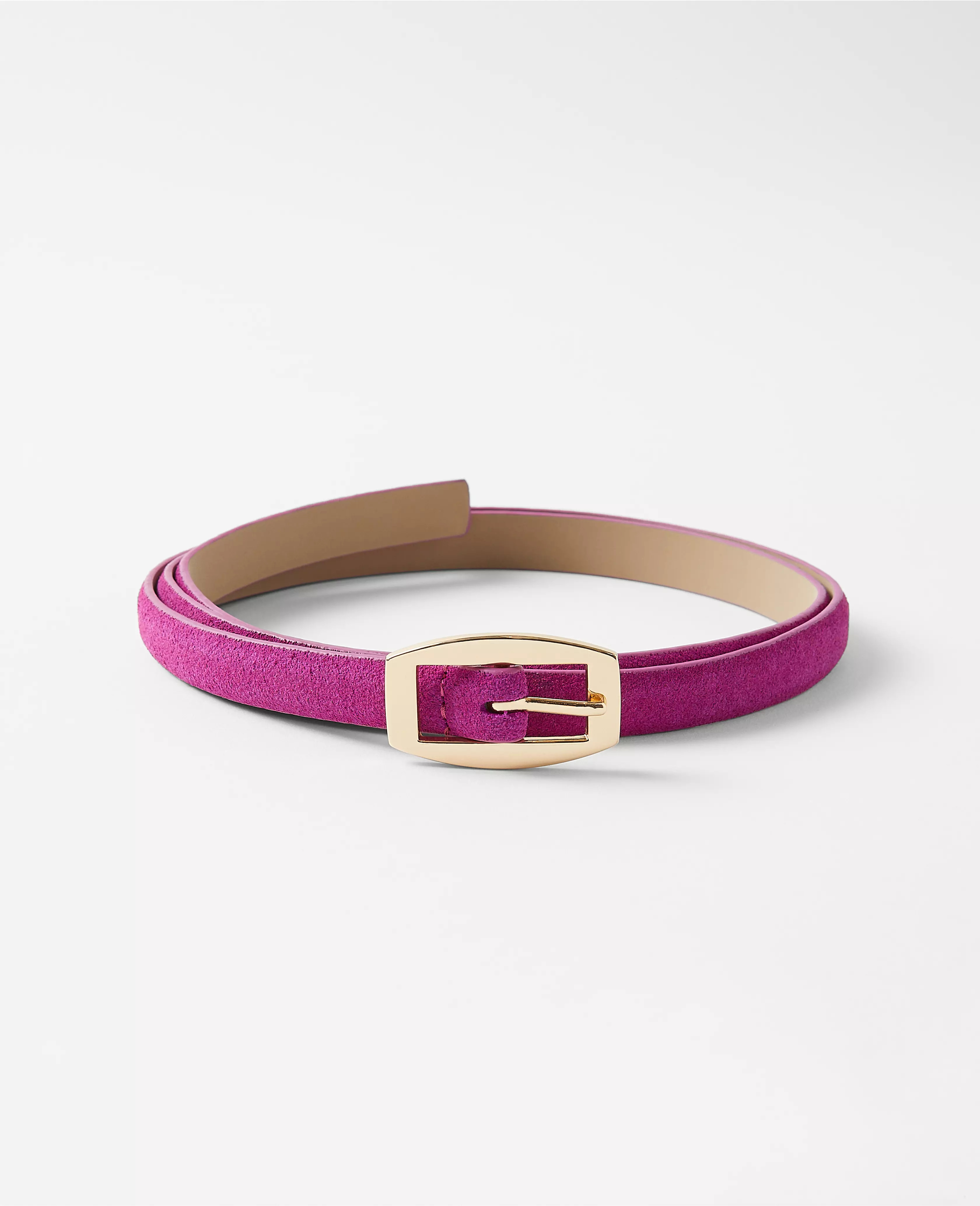 Curved Rectangle Buckle Suede Belt | Ann Taylor (US)