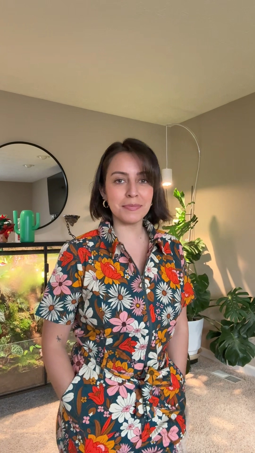 Colorful floral jumpsuit with pockets. I’m usually a size 3 in pants and size small in tops and I ordered a size 6 in this. 

#LTKStyleTip #LTKPetite