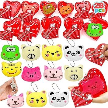 [ Filled Heart Giftbox ] 28 Pack Valentines Day Gifts for Kids with Stuffed Animal Plush Toys Key... | Amazon (US)