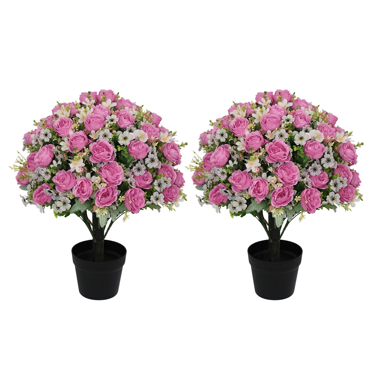 24" Artificial Boxwood Topiary Tree With Cream Peony Flowers, Faux Silk Potted Plant For Indoor O... | Wayfair North America