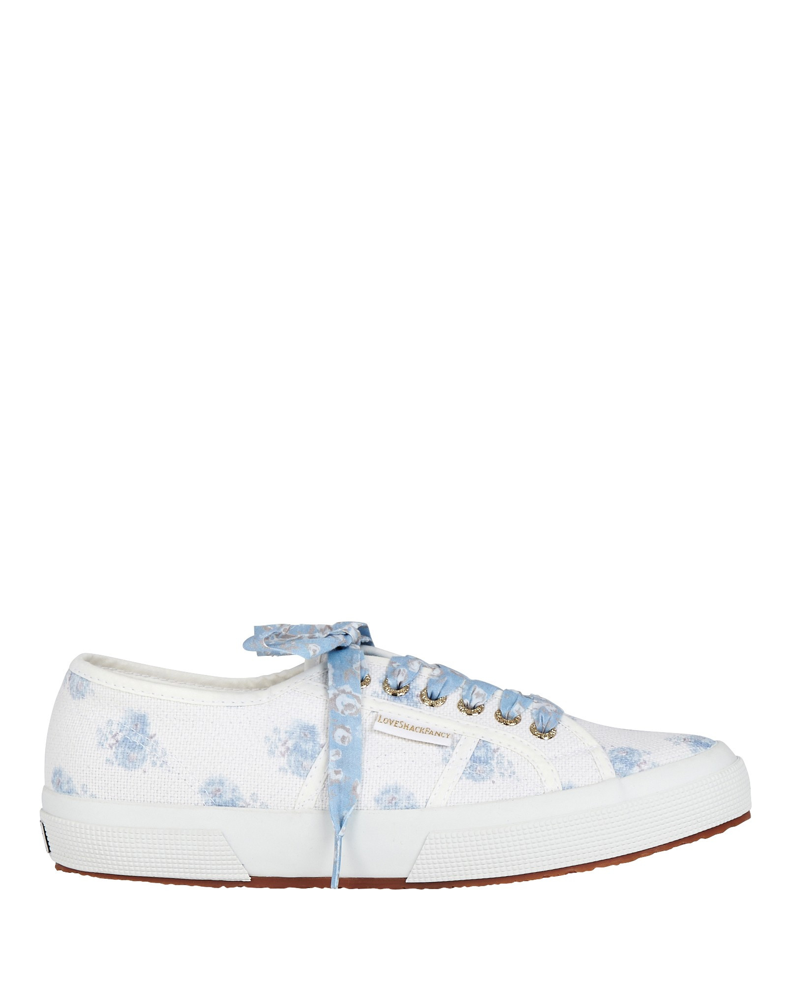 LoveShackFancy Superga x LoveShackFancy Floral Canvas Platform Sneakers, White/Blue 9 | INTERMIX