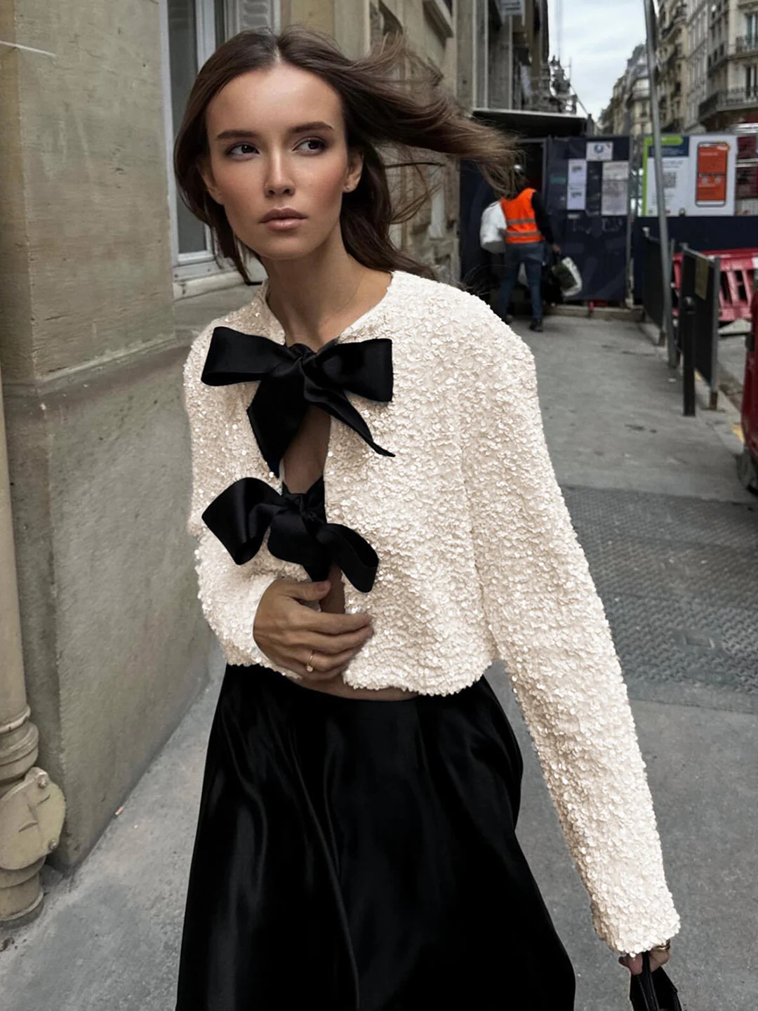 Sequined Velvet Bowknot Decor Jacket | Commense