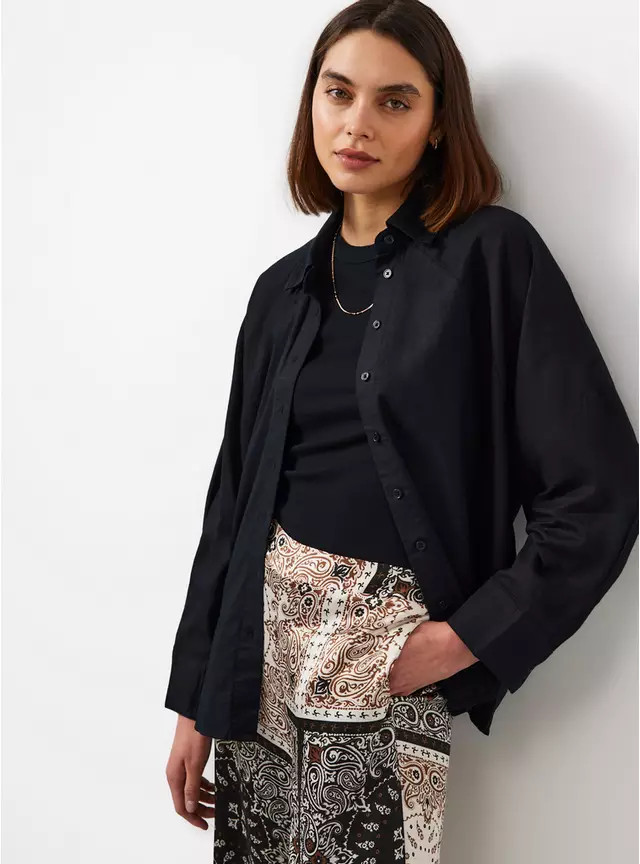 Black Linen Blend Long Sleeve Shirt 16 | Tu Clothing